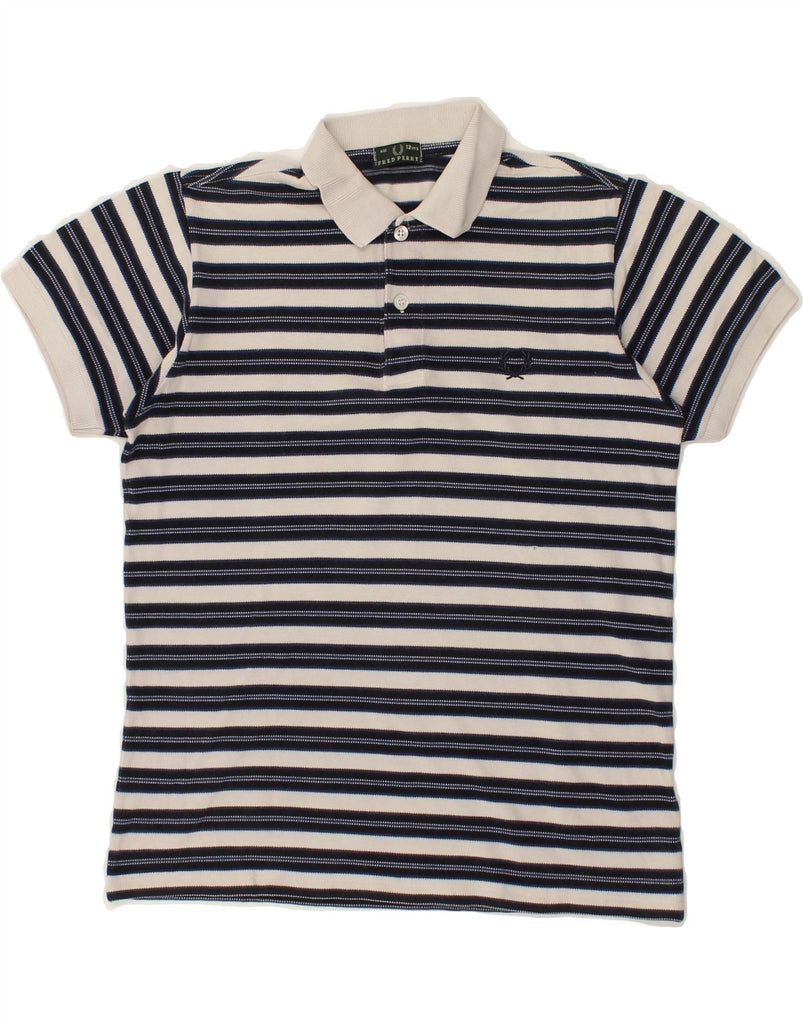 FRED PERRY Boys Polo Shirt 11-12 Years Navy Blue Striped Cotton | Vintage Fred Perry | Thrift | Second-Hand Fred Perry | Used Clothing | Messina Hembry 