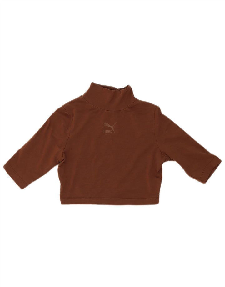 Puma Womens Crop Top UK 10 Small Brown Cotton