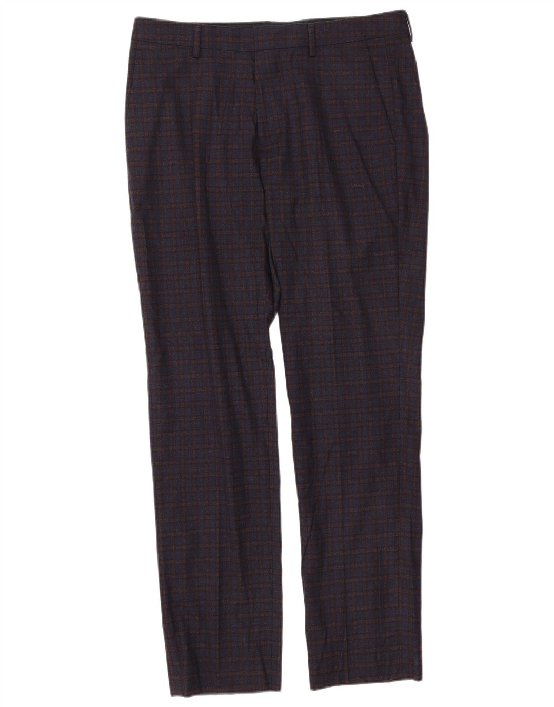 BONOBOS Mens Straight Chino Trousers W33 L32  Navy Blue Check Wool