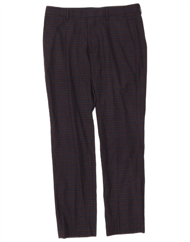 BONOBOS Mens Straight Chino Trousers W33 L32  Navy Blue Check Wool