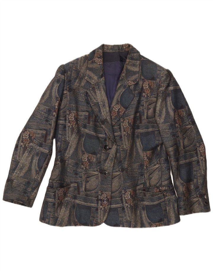 Carnet Womens 3 Button Blazer Jacket UK 14 Medium Navy Blue Floral