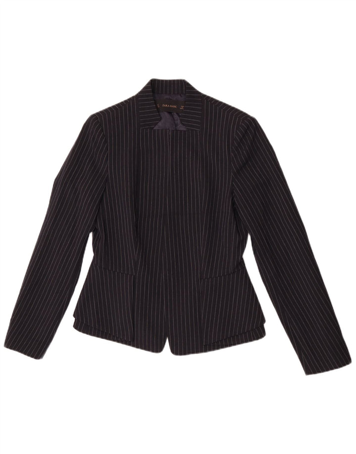 Zara Womens Open Blazer Jacket UK 8 Small Navy Blue Pinstripe