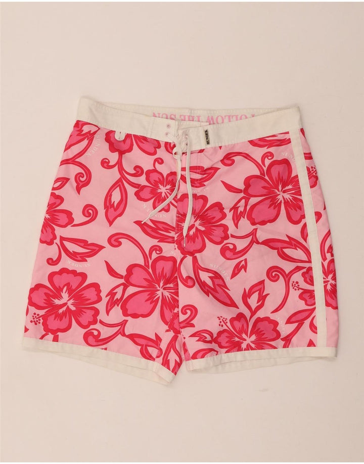 SUNDEK Mens Swimming Shorts Large  Pink Floral Polyester