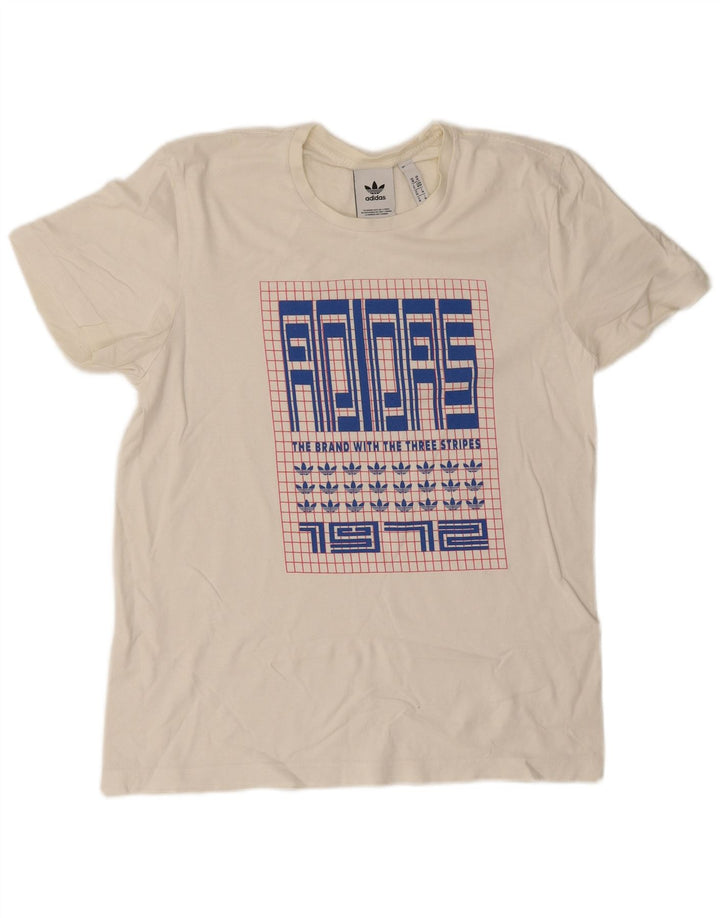 Adidas Mens Graphic T-Shirt Top Medium Off White Cotton