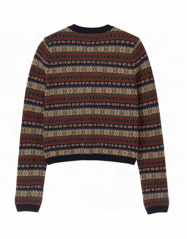 Zara Womens Cardigan Sweater UK 10 Small Multicoloured Fair Isle Polyamide