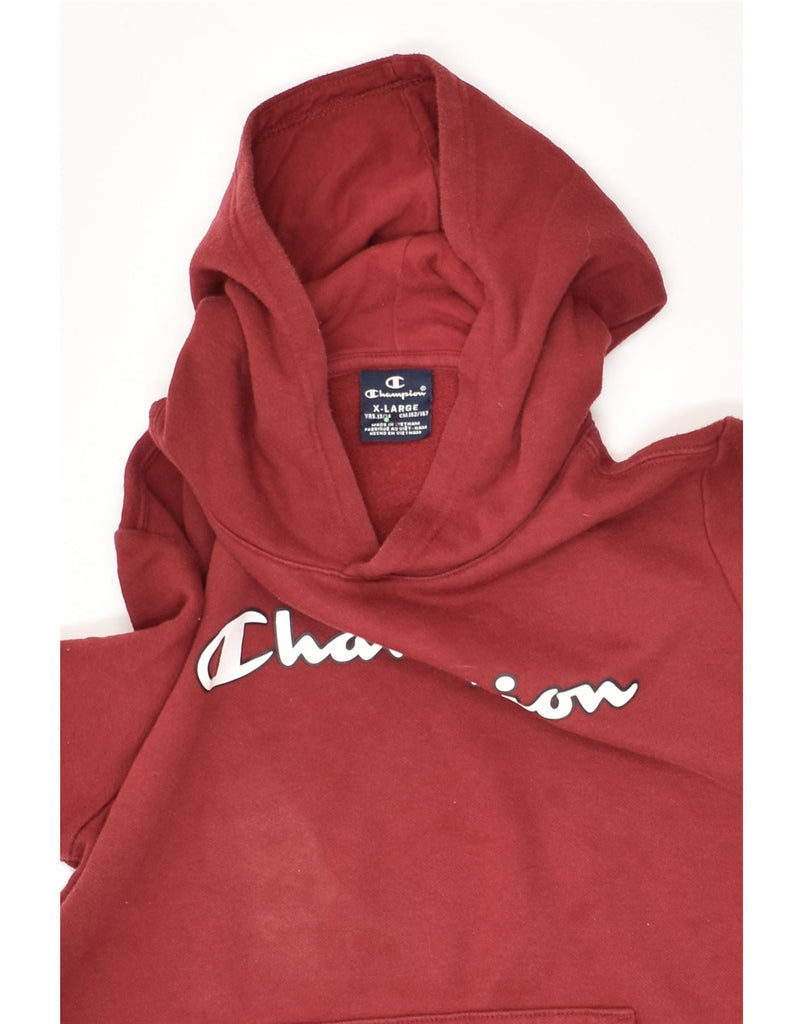 CHAMPION Boys Graphic Hoodie Jumper 13-14 Years XL  Maroon Cotton | Vintage Champion | Thrift | Second-Hand Champion | Used Clothing | Messina Hembry 