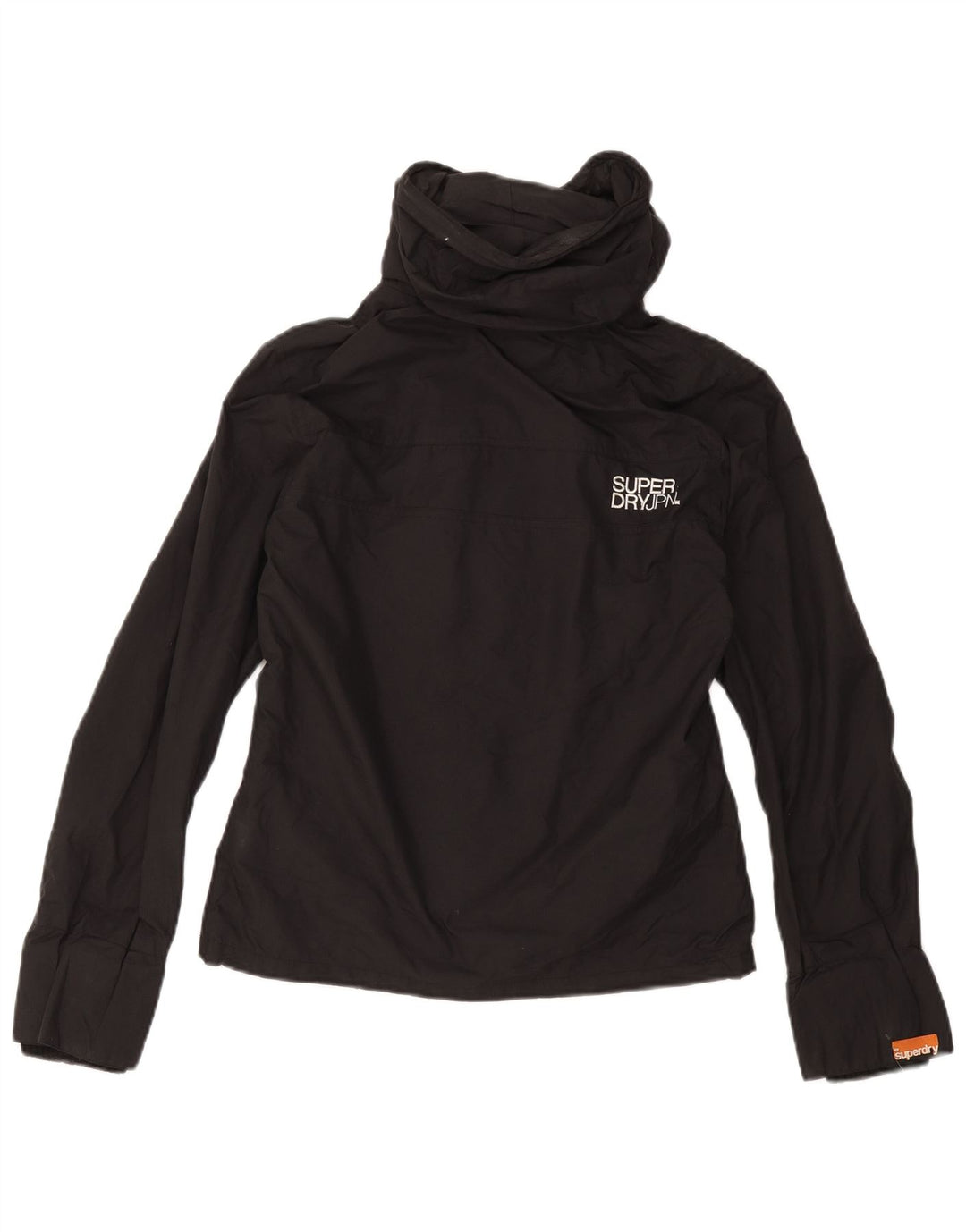 SUPERDRY Womens Graphic Hooded Rain Jacket UK 14 Medium Black Nylon