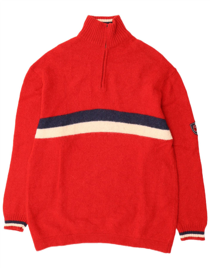 Diadora Mens Zip Neck Jumper Sweater 2XL Red Colourblock Wool