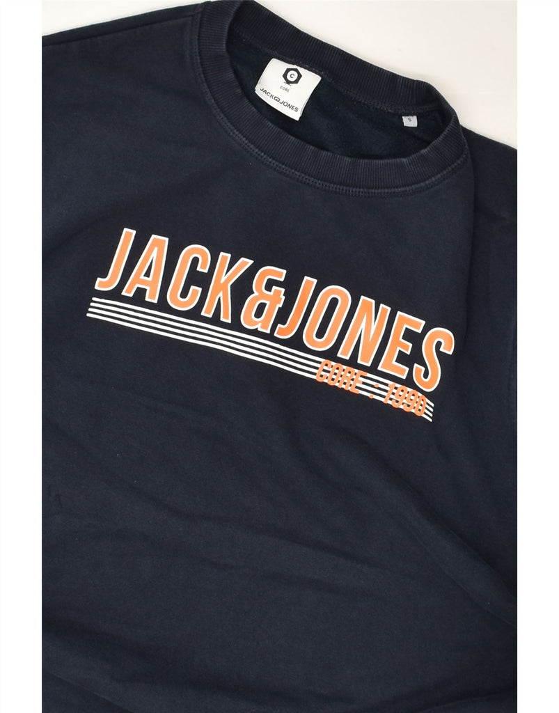 JACK & JONES Mens Graphic Sweatshirt Jumper Small Navy Blue Cotton | Vintage Jack & Jones | Thrift | Second-Hand Jack & Jones | Used Clothing | Messina Hembry 