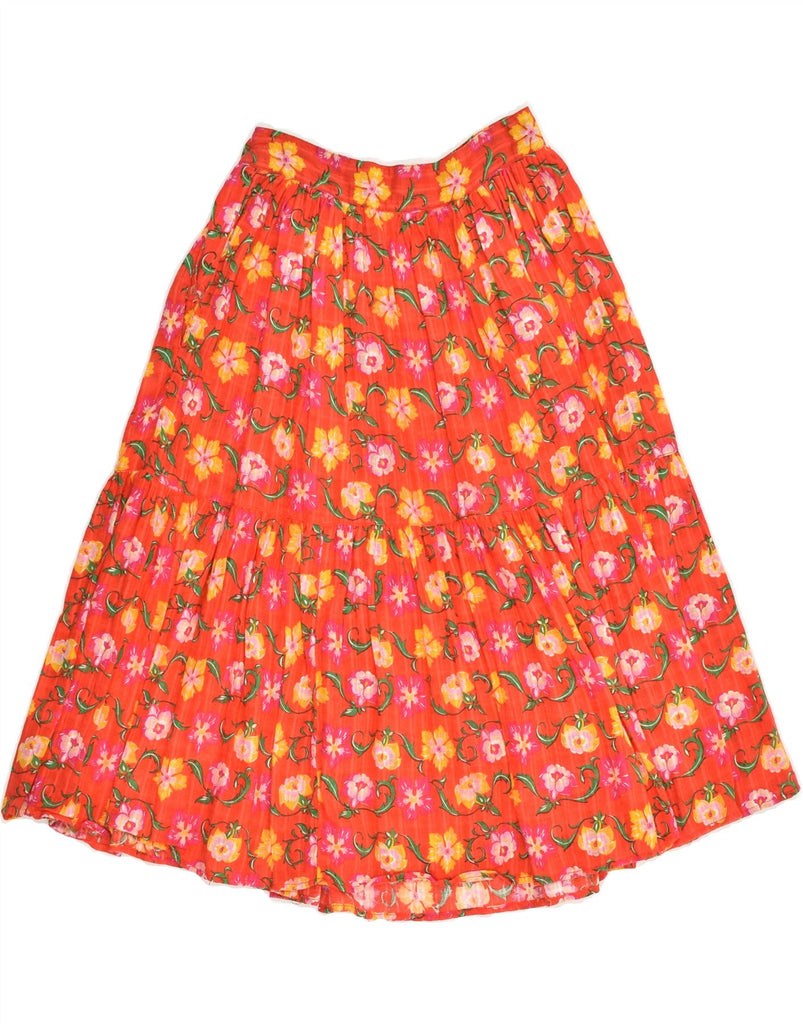 VINTAGE Womens Pleated Skirt IT 40 Small W24 Orange Floral Cotton | Vintage Vintage | Thrift | Second-Hand Vintage | Used Clothing | Messina Hembry 