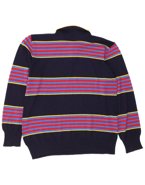 Lemon & Soda Mens Polo Neck Jumper Sweater Medium Navy Blue Striped Wool