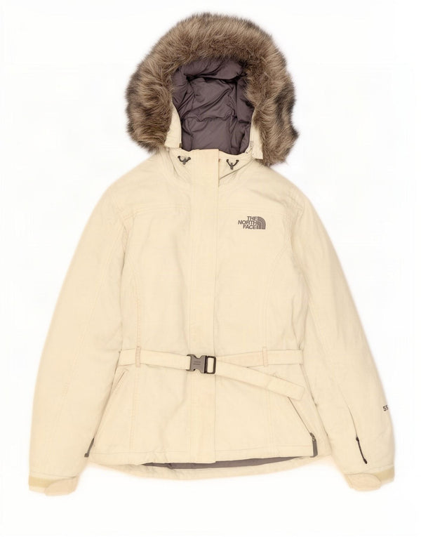 The North Face Womens Hooded Padded Jacket UK 14 Medium Off White Nylon