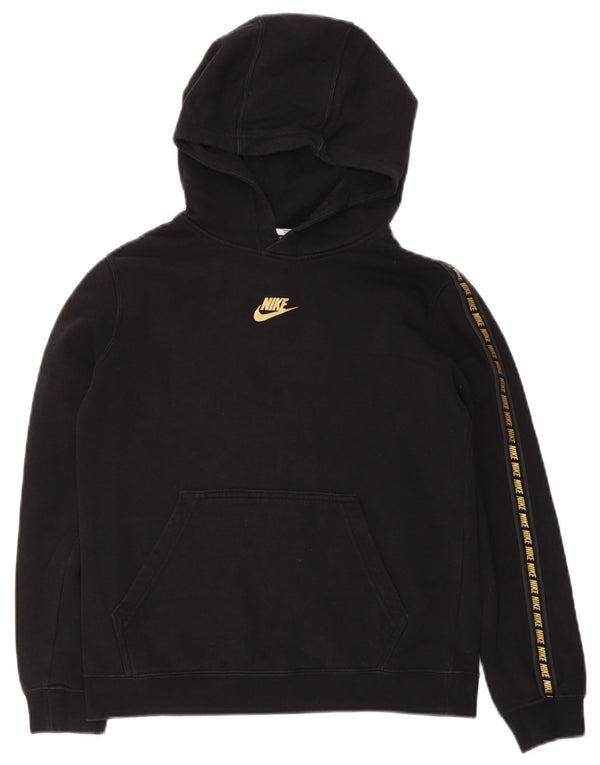 Nike Boys Graphic Hoodie Jumper 12-13 Years Large Black Cotton