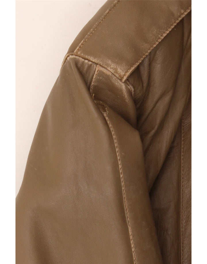 LIVERPOOL Mens Military Leather Jacket IT 54 2XL Brown Leather