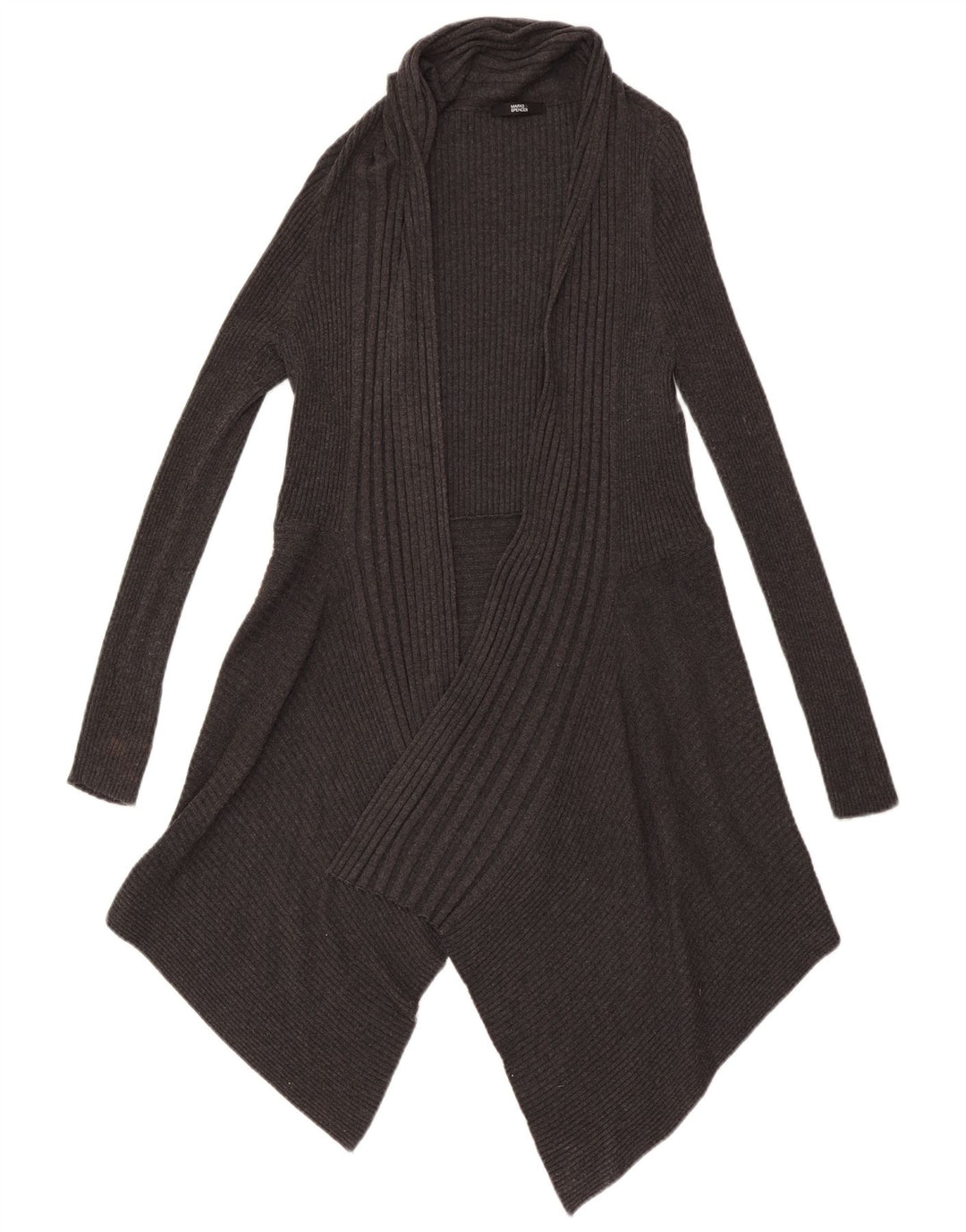 Marks & Spencer Womens Longline Open Cardigan Sweater UK 16 Large Grey