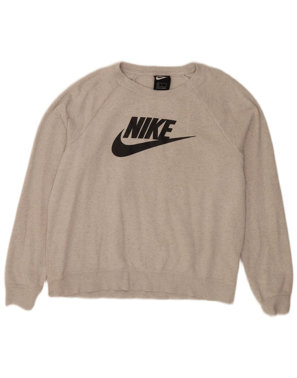 Nike Womens Graphic Sweatshirt Jumper UK 14 Medium Grey Flecked Cotton