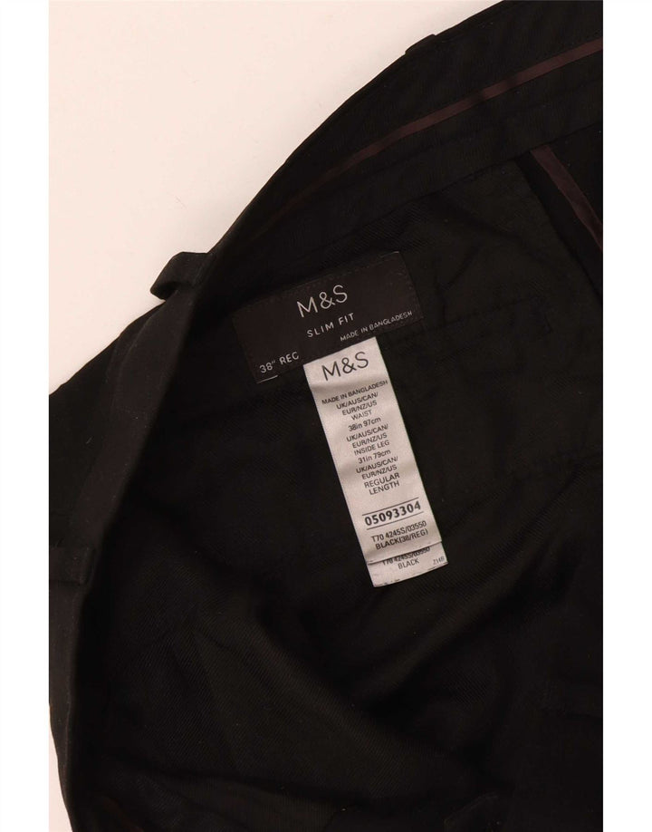 Marks & Spencer Mens Slim Fit Suit Trousers W38 L28 Black Polyester