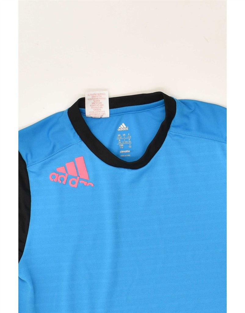 ADIDAS Boys Climalite T-Shirt Top 13-14 Years Blue Colourblock Polyester Vintage Adidas and Second-Hand Adidas from Messina Hembry 