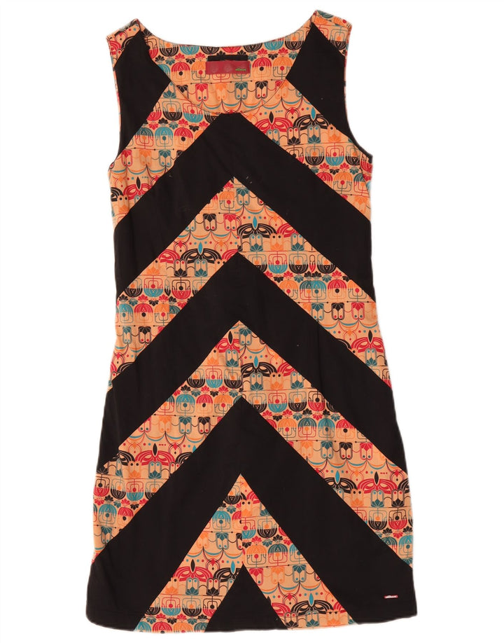 SKUNKFUNK Womens Sleeveless Shift Dress UK 12 Medium Orange Chevron Cotton