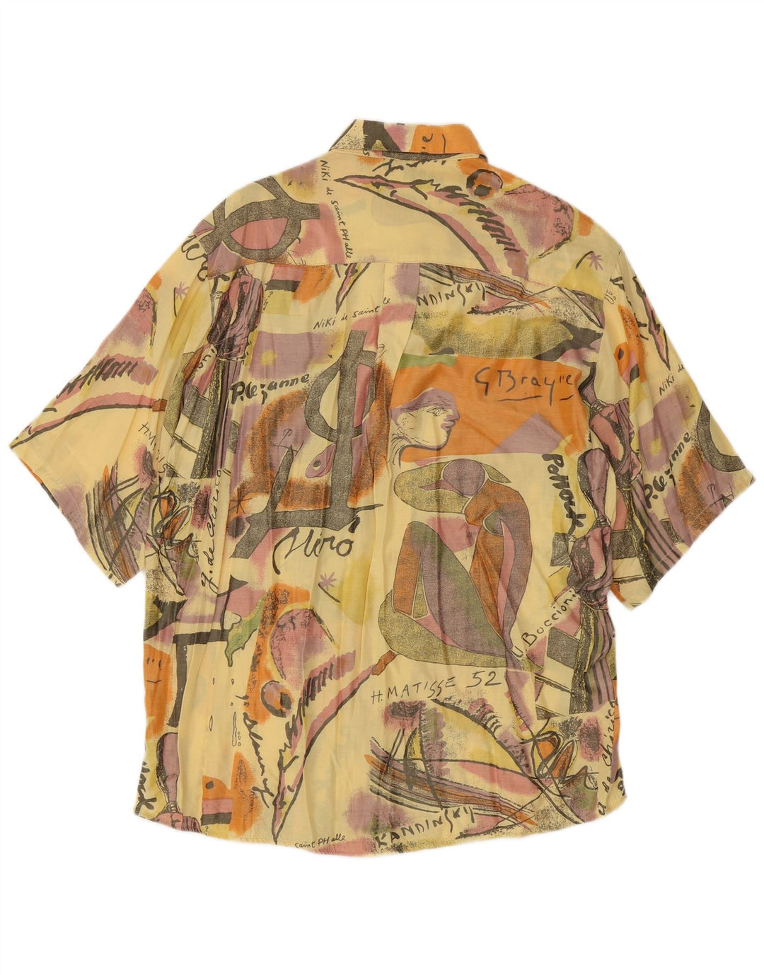 Jacky Peer Mens Abstract Pattern Short Sleeve Shirt XL Yellow Viscose