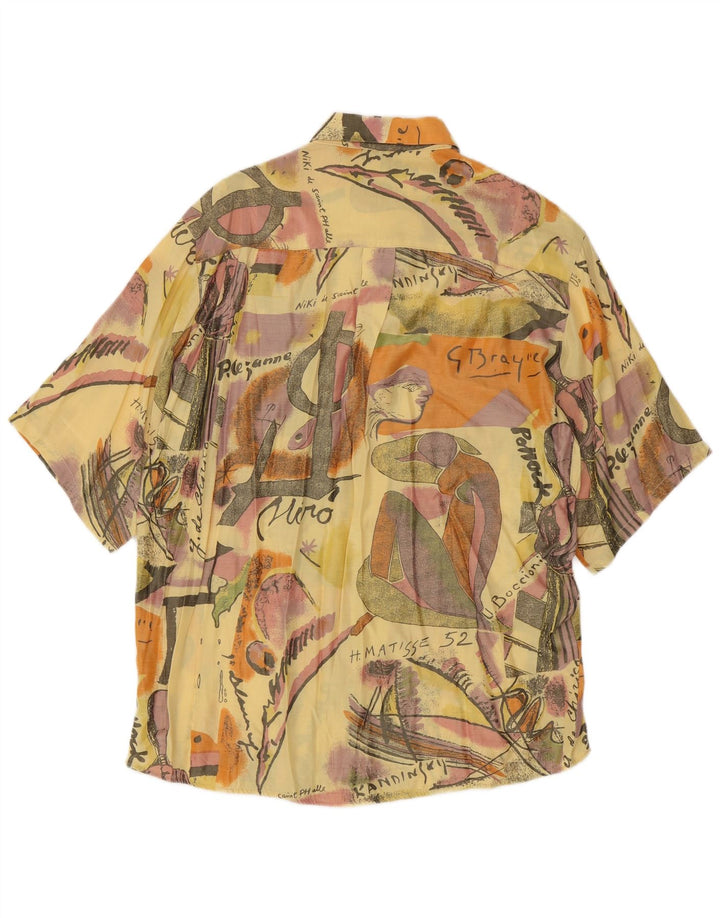 Jacky Peer Mens Abstract Pattern Short Sleeve Shirt XL Yellow Viscose