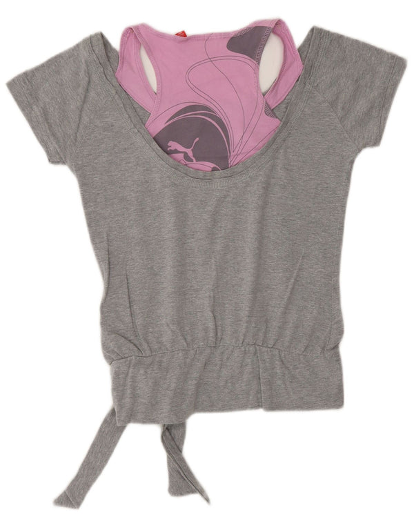 Puma Womens T-Shirt Top UK 6 XS Grey Colourblock Cotton