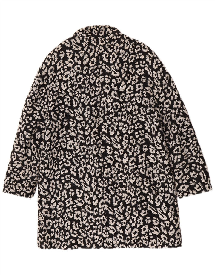 Zara Womens Abstract Pattern Open Overcoat UK 14 Large Black Cotton