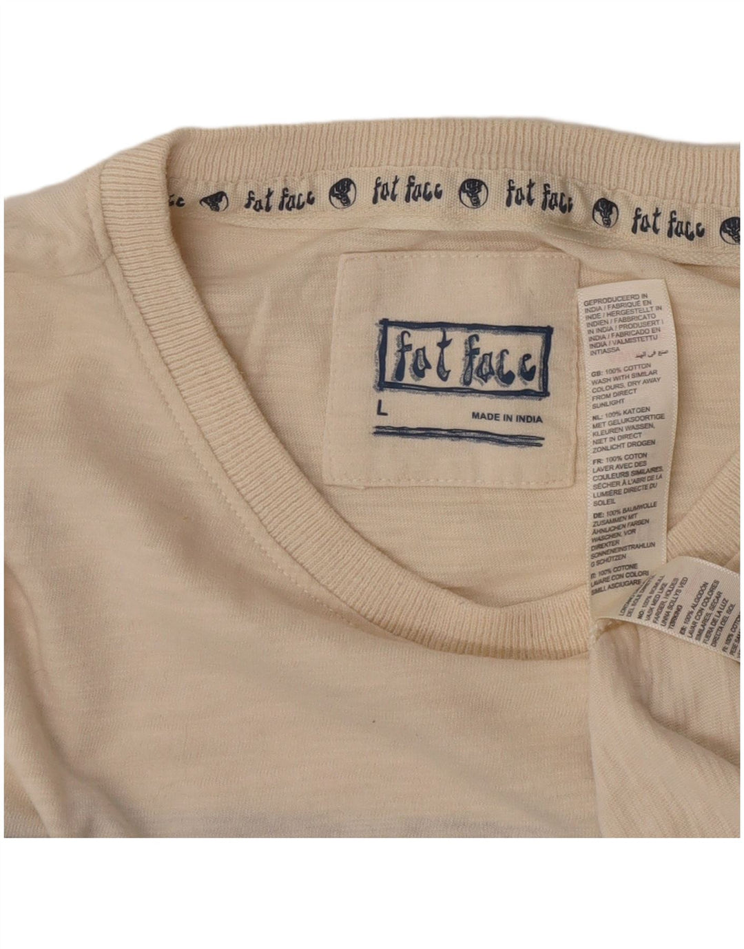 Fat Face Mens T-Shirt Top Large Beige Colourblock Cotton