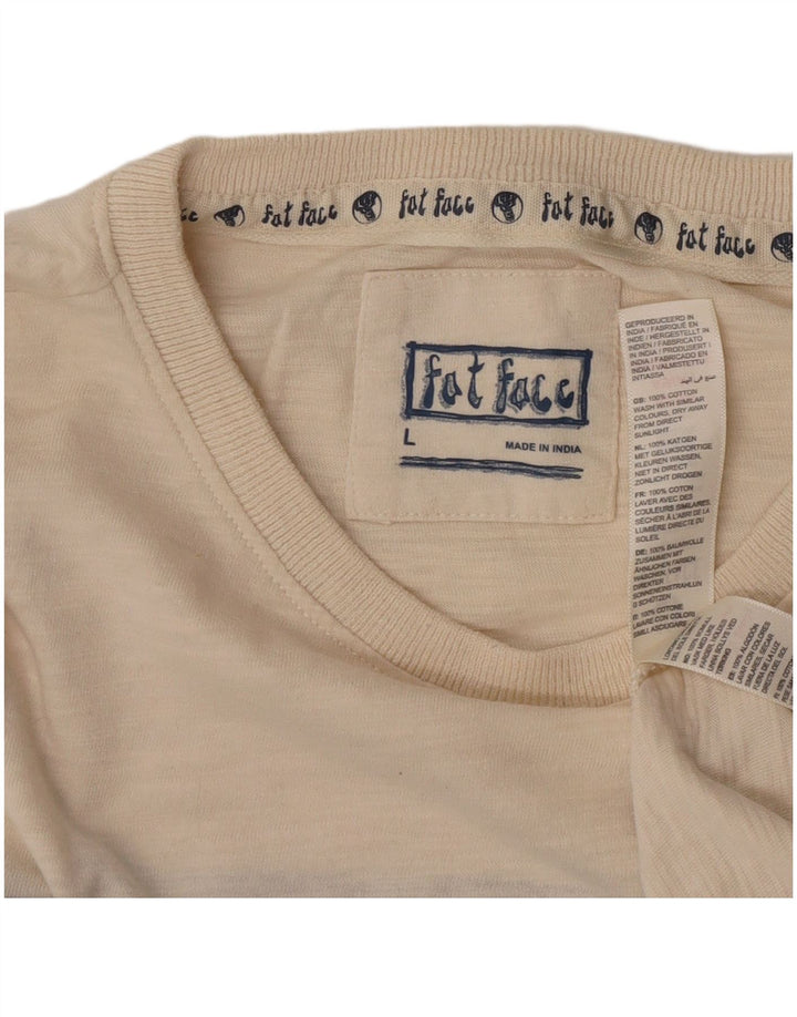 Fat Face Mens T-Shirt Top Large Beige Colourblock Cotton