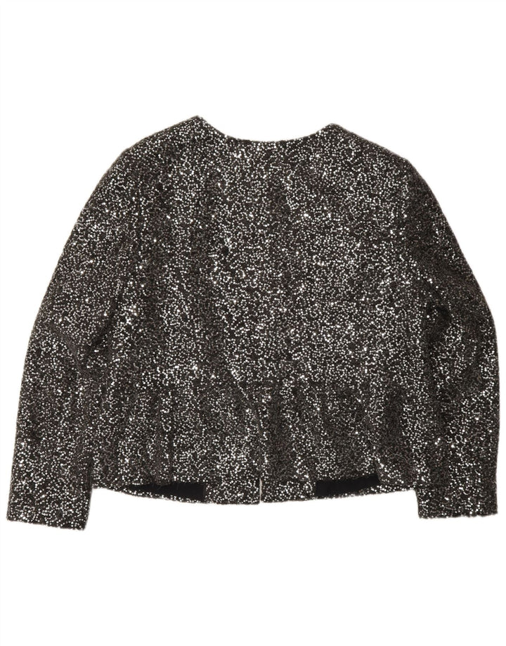 Marks & Spencer Womens Full Zip Sequin Blazer Jacket UK 14 Medium Silver