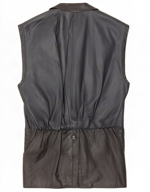 Vintage Womens Leather Gilet UK 14 Medium Black