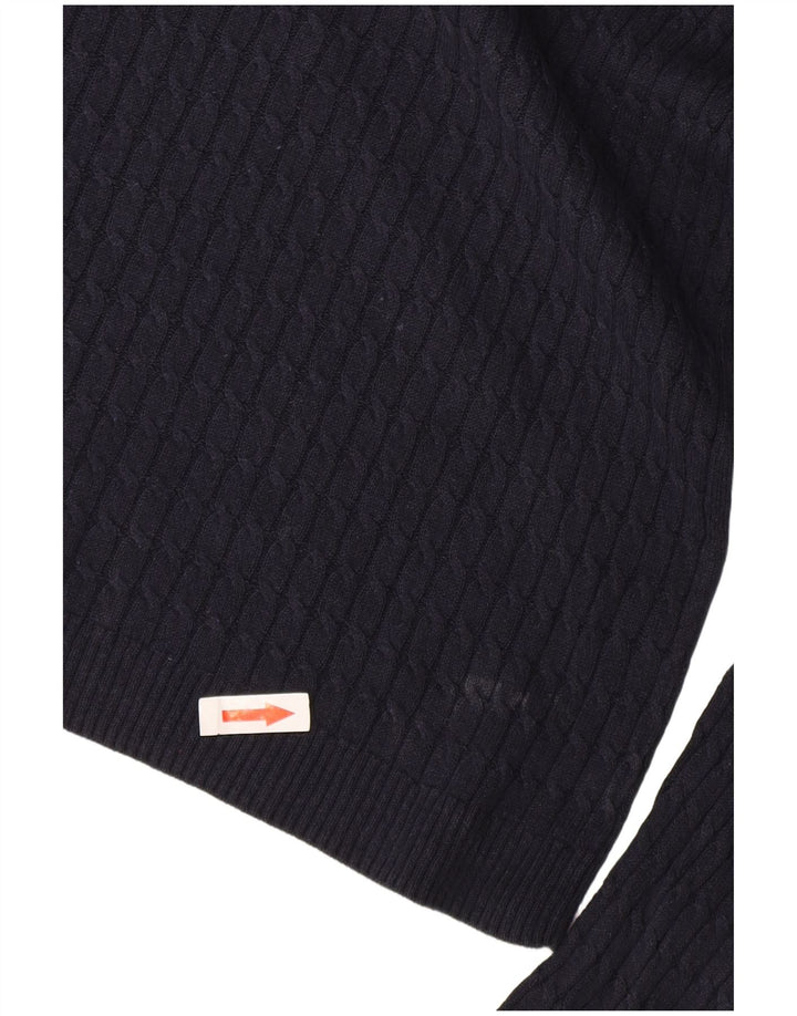 Massimo Dutti Womens V-Neck Jumper Sweater UK 14 Large Navy Blue Silk