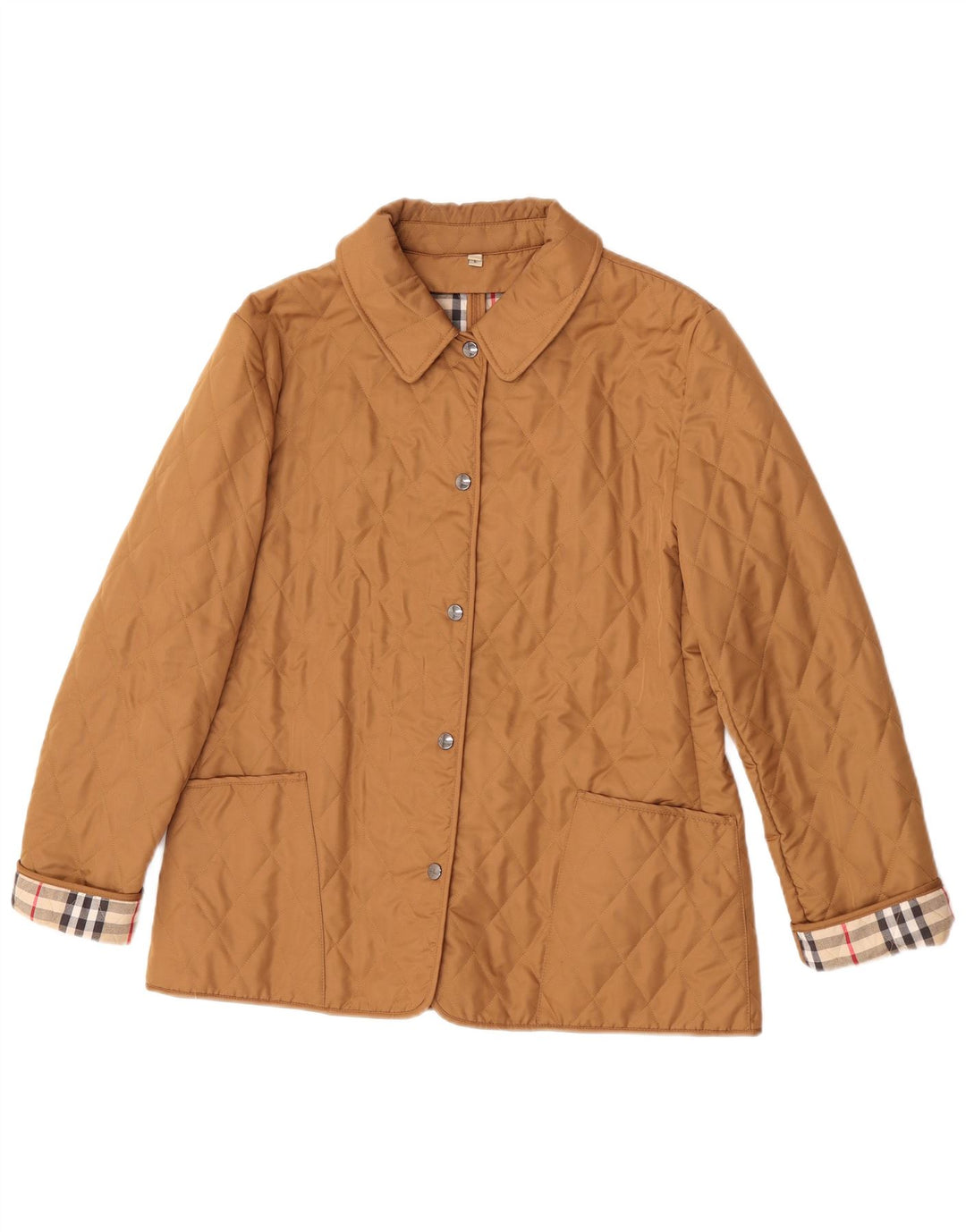 Burberry Womens Quilted Jacket UK 16 Large Beige Cotton