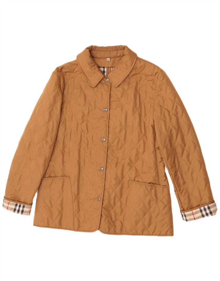 Burberry Womens Quilted Jacket UK 16 Large Beige Cotton