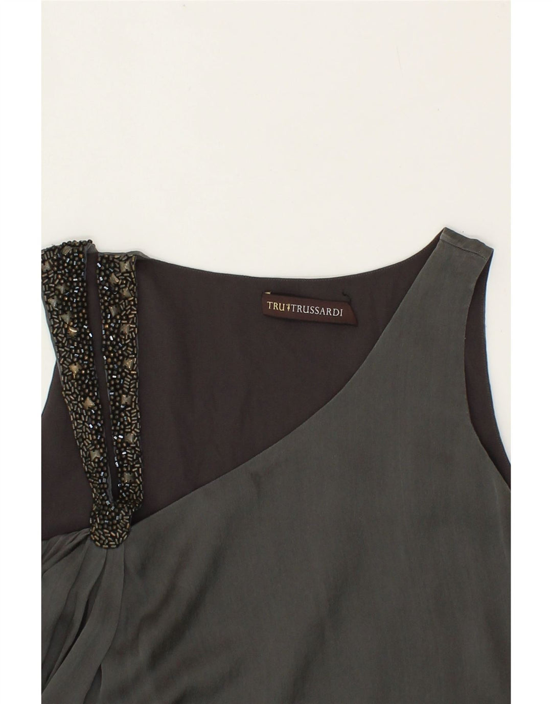 TRUSSARDI Womens Sleeveless Sheath Dress UK 14 Medium Grey Silk Vintage Trussardi and Second-Hand Trussardi from Messina Hembry 