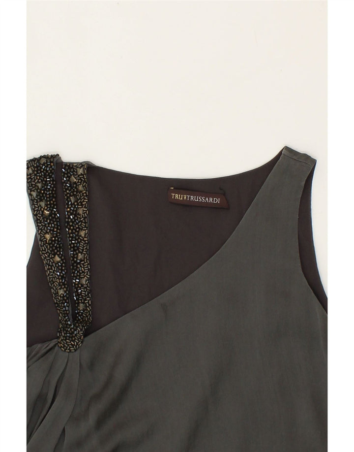 TRUSSARDI Womens Sleeveless Sheath Dress UK 14 Medium Grey Silk Vintage Trussardi and Second-Hand Trussardi from Messina Hembry 