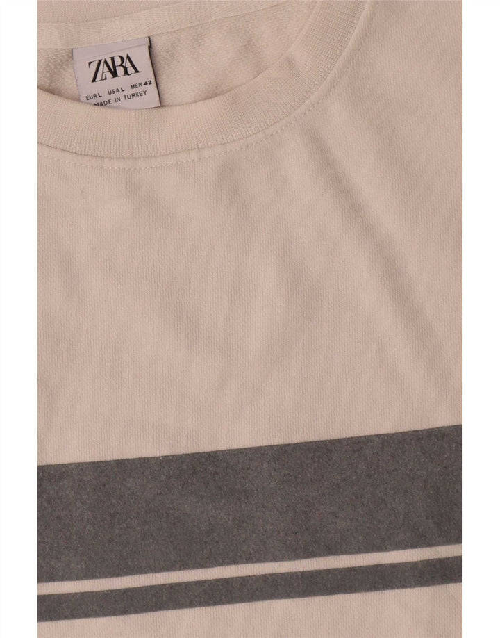 Zara Mens Sweatshirt Jumper Large White Colourblock Cotton