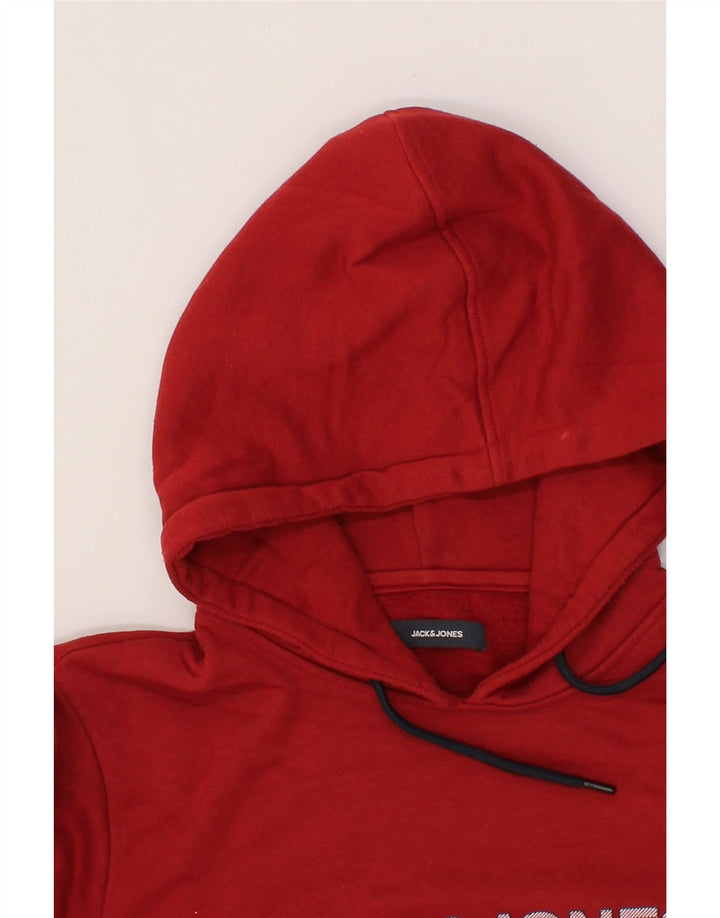 JACK & JONES Mens Graphic Hoodie Jumper Medium Red Colourblock Polyester Vintage Jack & Jones and Second-Hand Jack & Jones from Messina Hembry 