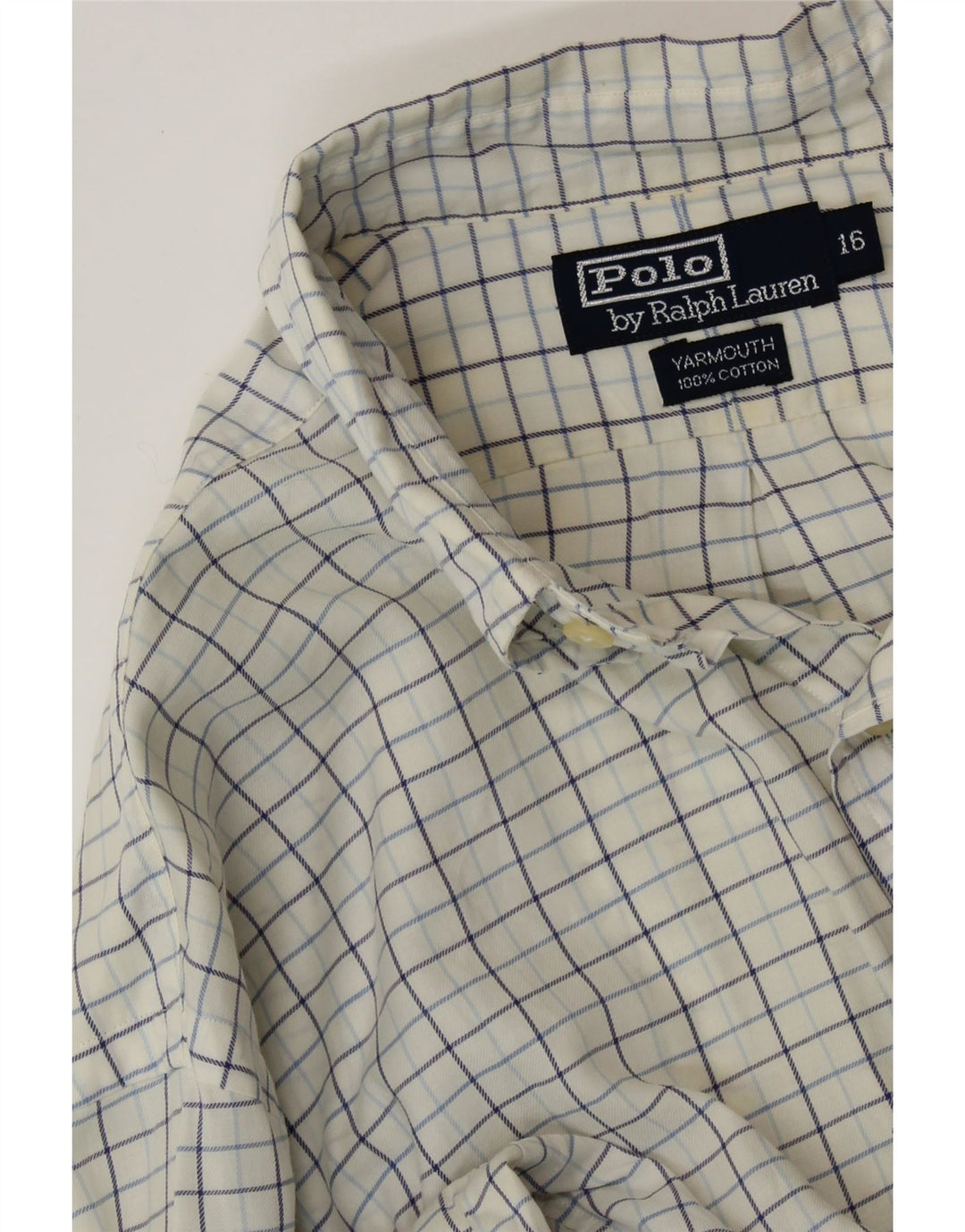POLO RALPH LAUREN Mens Yarmouth Shirt Size 16 Large White Check Cotton