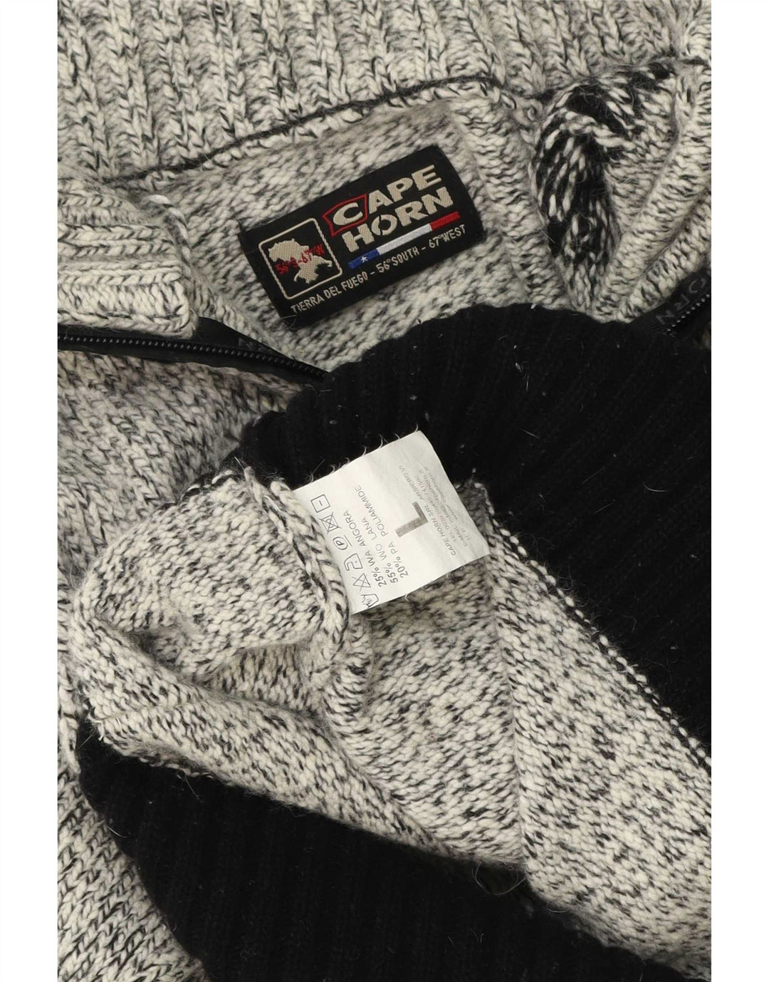 Cape Horn Mens Zip Neck Jumper Sweater Large Grey Colourblock Angora