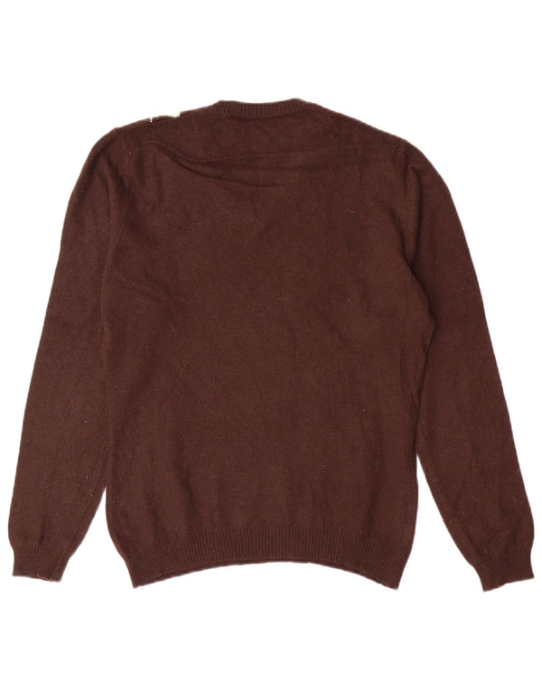 VINTAGE Womens V-Neck Jumper Sweater UK 12 Medium Brown Argyle/Diamond