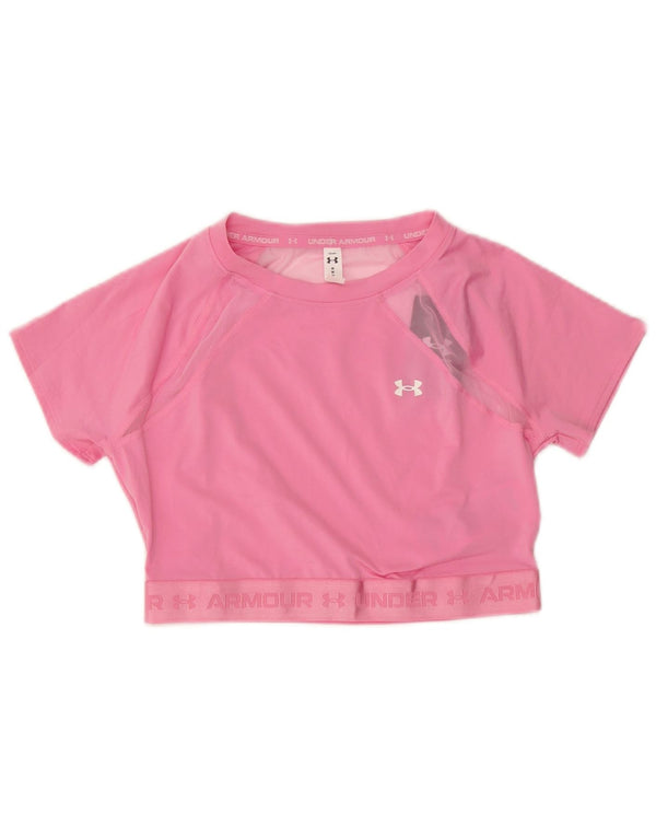 Under Armour Womens Crop Graphic T-Shirt Top UK 12 Medium Pink Polyester