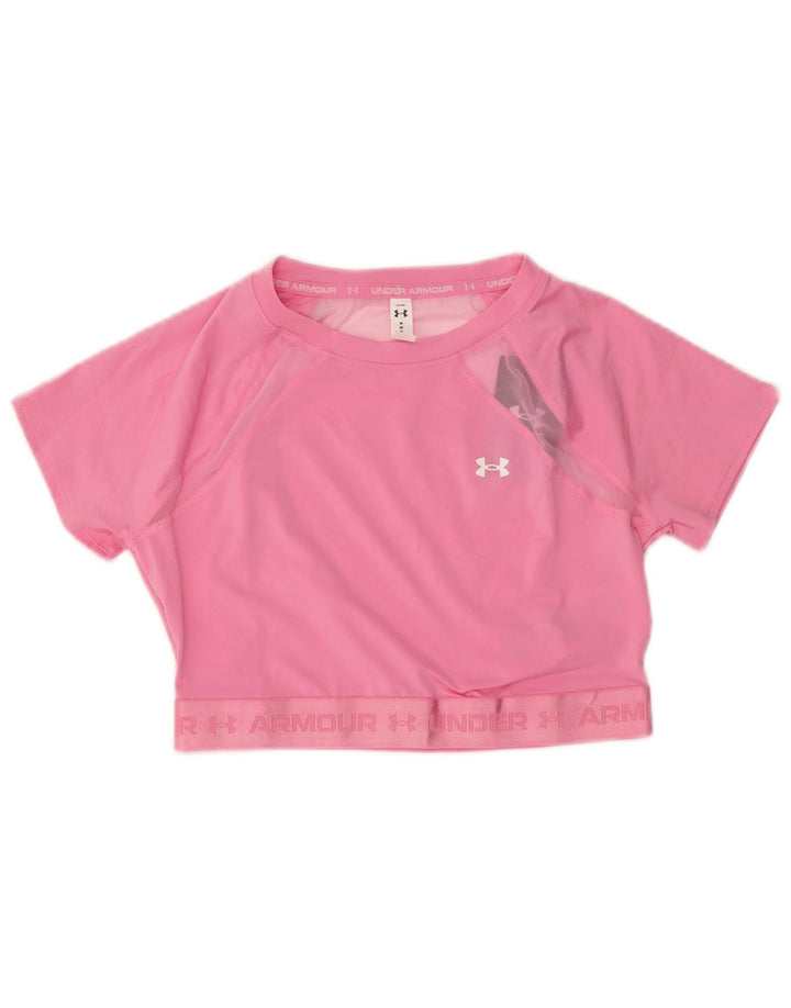 Under Armour Womens Crop Graphic T-Shirt Top UK 12 Medium Pink Polyester