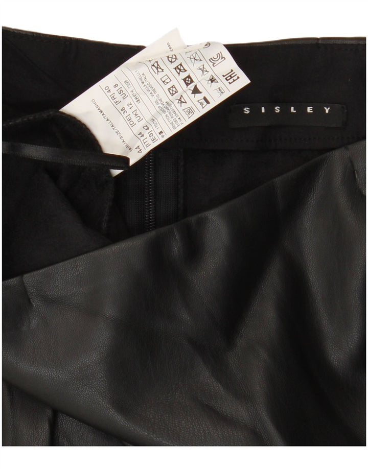 Sisley Womens Asymmetric Leather Skirt UK 12 Medium W30  Black Polyester