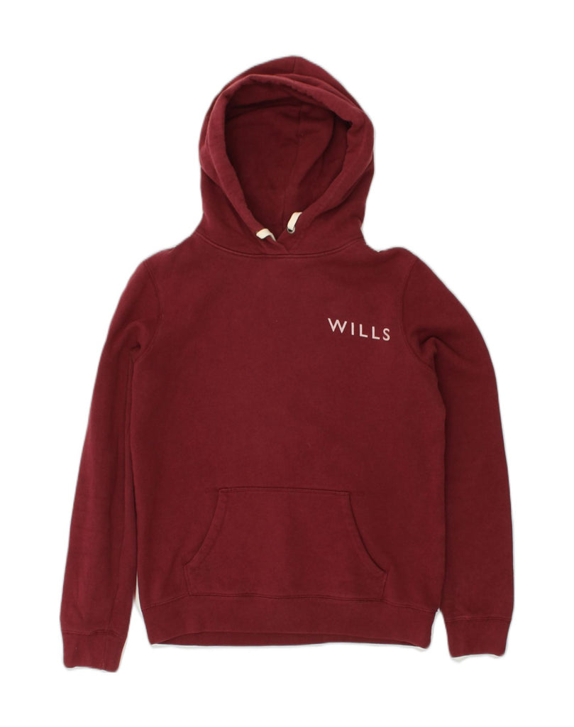 JACK WILLS Womens Graphic Hoodie Jumper UK 10 Small Burgundy Cotton | Vintage Jack Wills | Thrift | Second-Hand Jack Wills | Used Clothing | Messina Hembry 