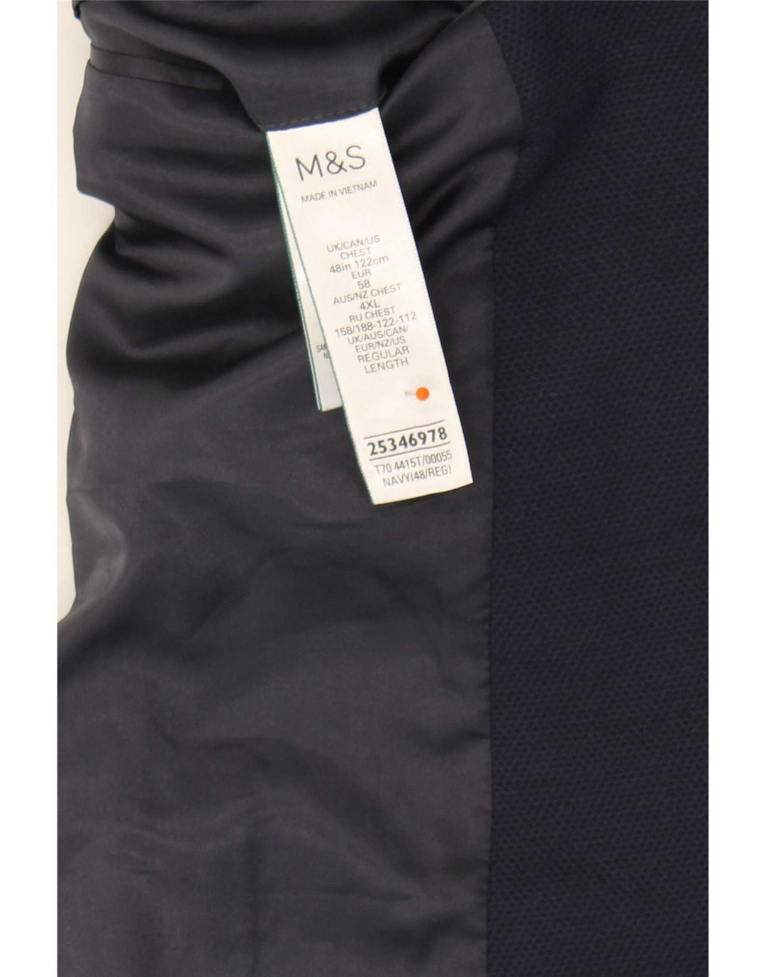 Marks & Spencer Mens 2 Button Blazer Jacket UK 48 4XL Navy Blue Polyamide