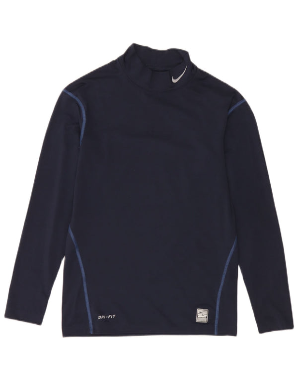 Nike Mens Dri Fit Top Long Sleeve UK 42/44 Large Navy Blue Polyester
