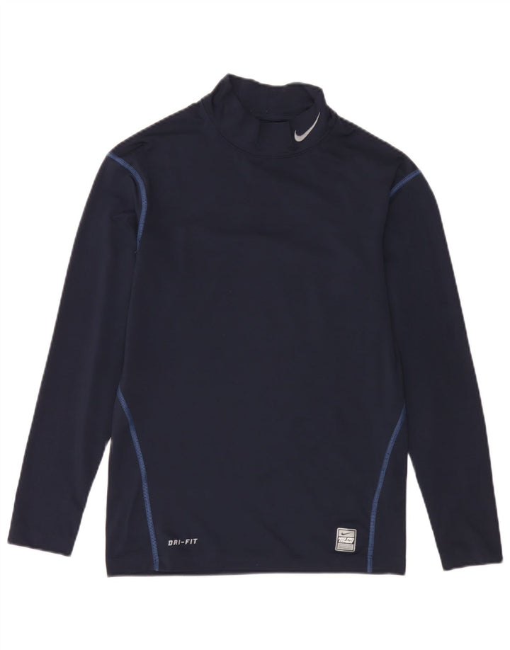 Nike Mens Dri Fit Top Long Sleeve UK 42/44 Large Navy Blue Polyester