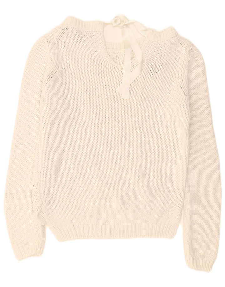 Massimo Dutti Womens Boat Neck Jumper Sweater UK 14 Medium White