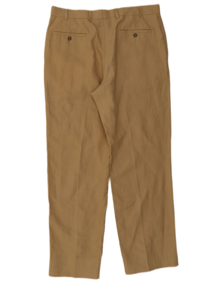 Marks & Spencer Mens Straight Suit Trousers W36 L33 Brown Linen